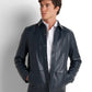 Faux Leather Overshirt - Navy
