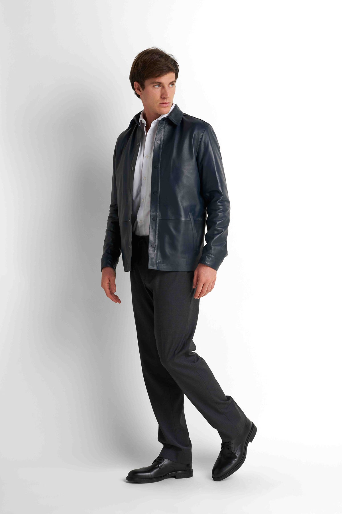 Faux Leather Overshirt - Navy