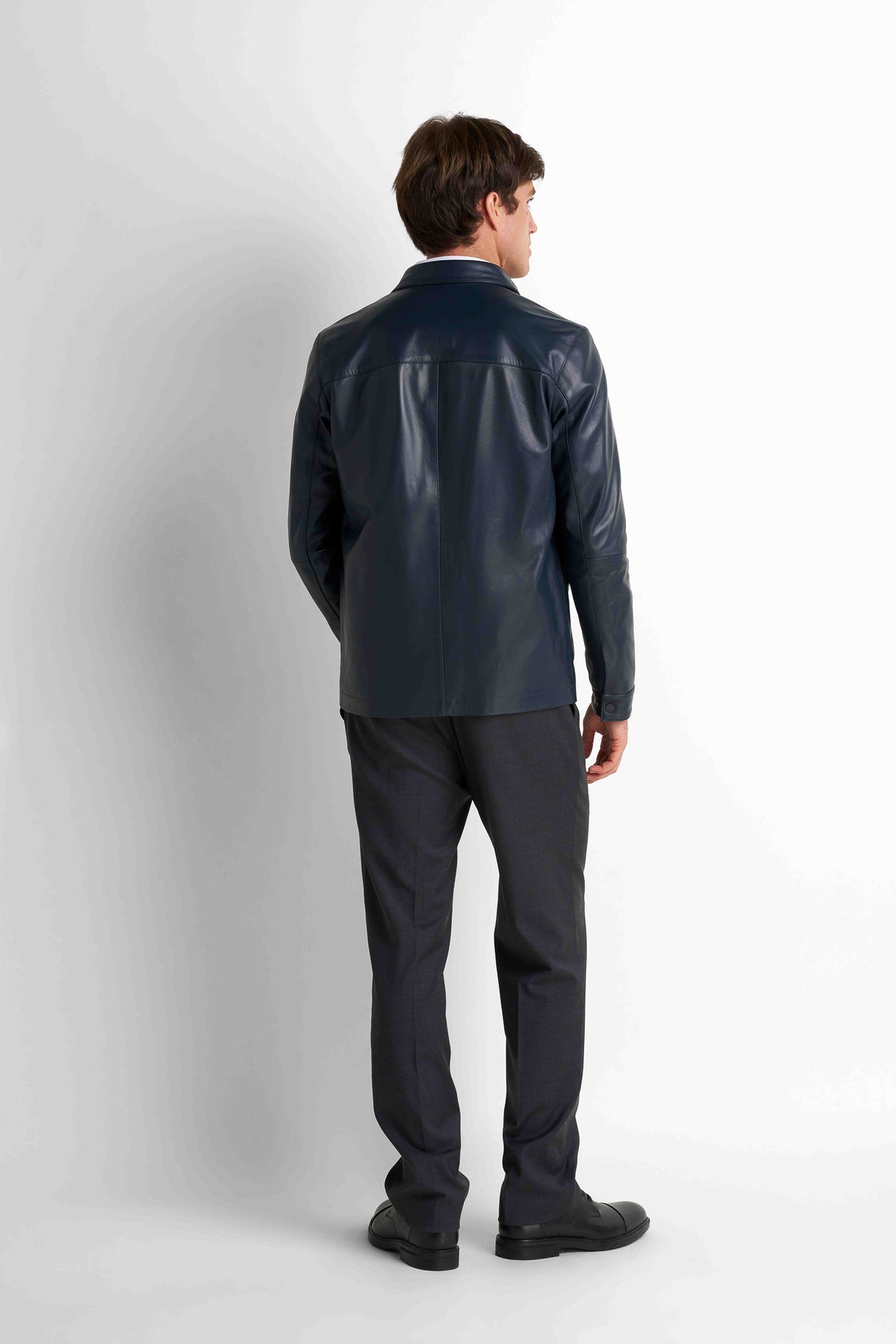Faux Leather Overshirt - Navy