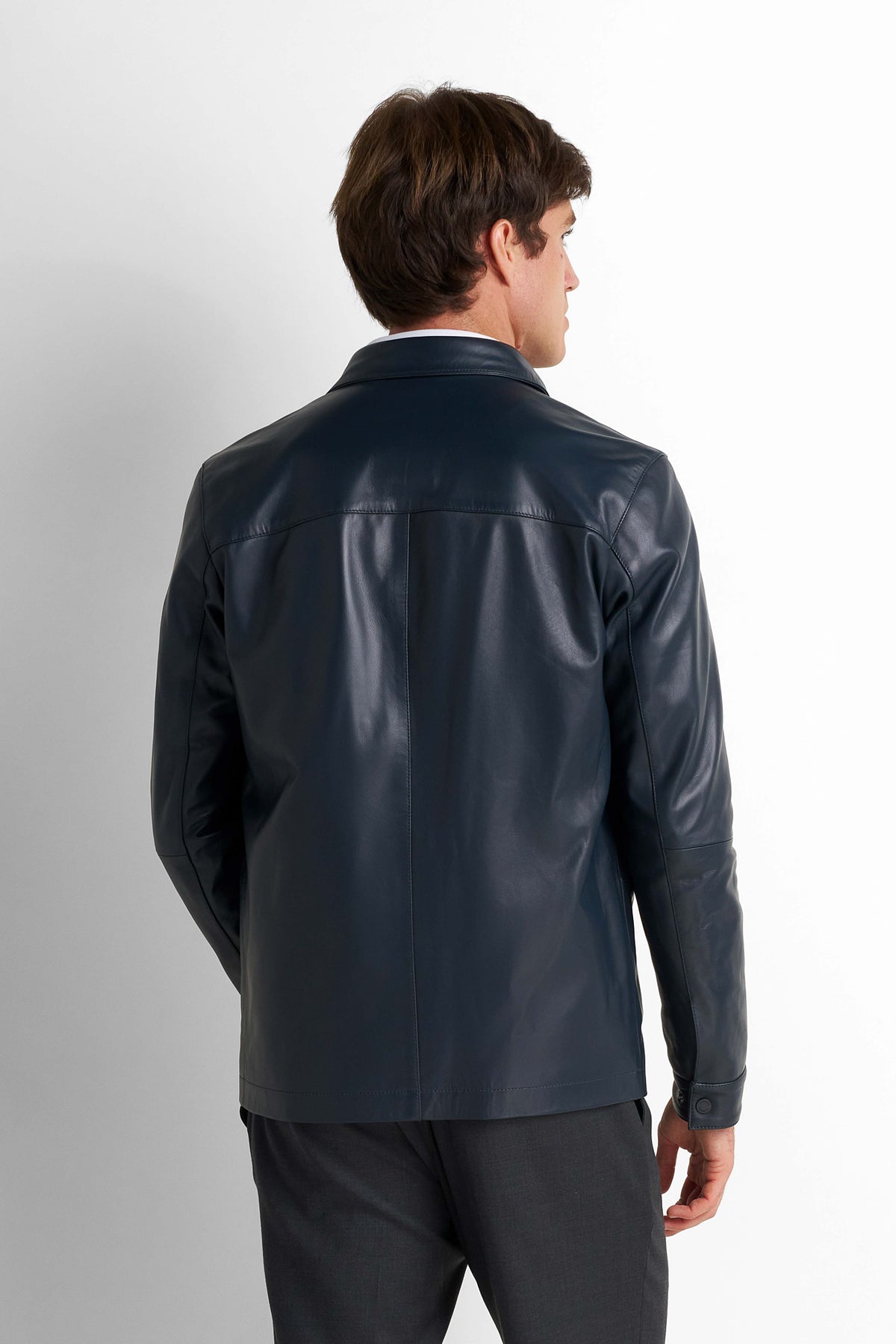 Faux Leather Overshirt - Navy