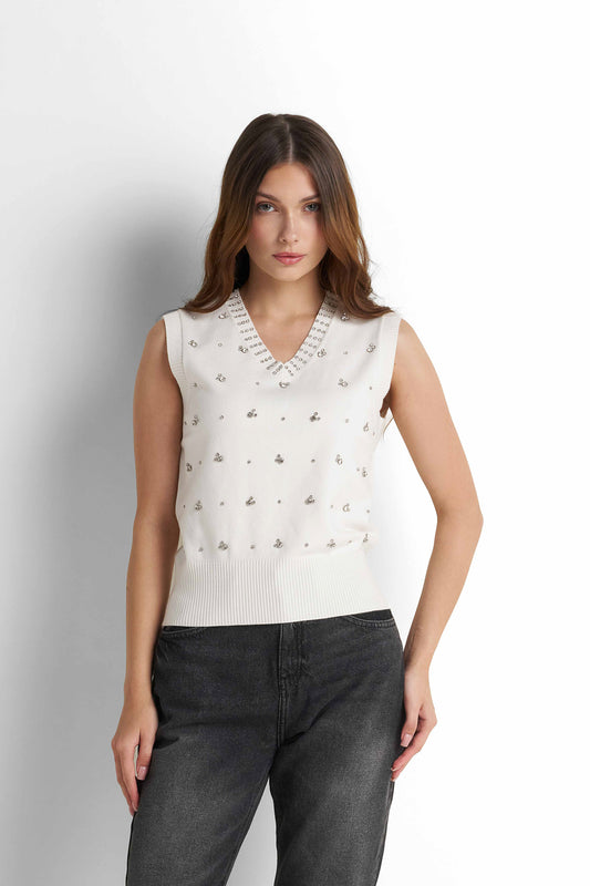 Knit Sweater Vest - Cream