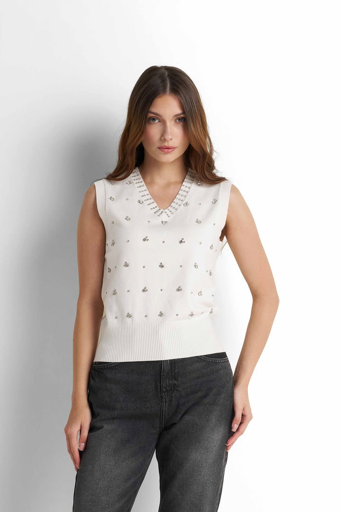 Knit Sweater Vest - Cream