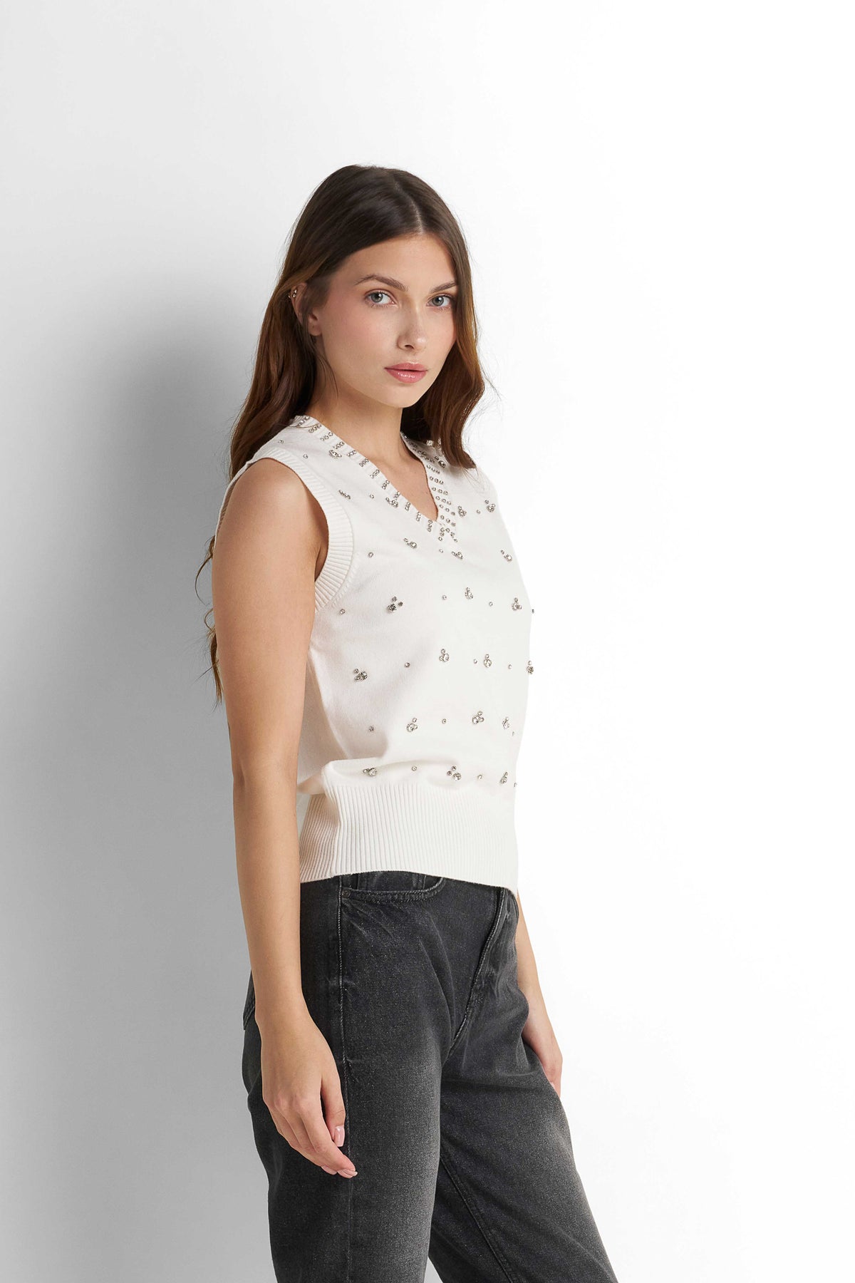 Knit Sweater Vest - Cream