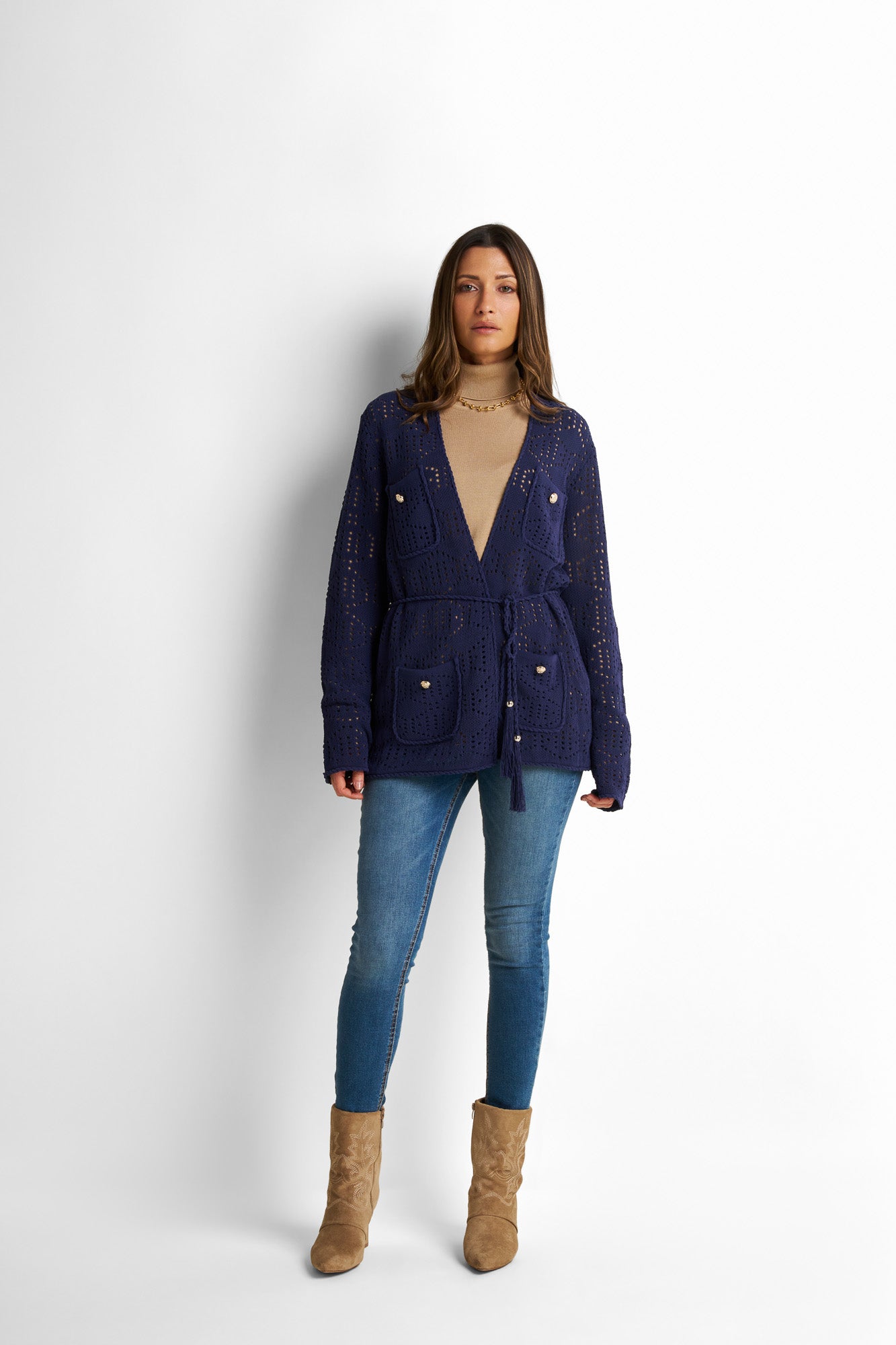 Belted Button-Front Cardigan