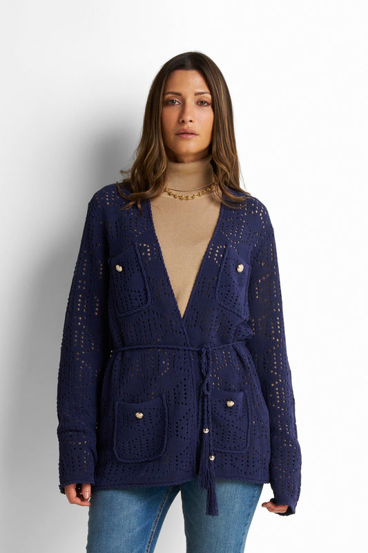 Belted Button-Front Cardigan