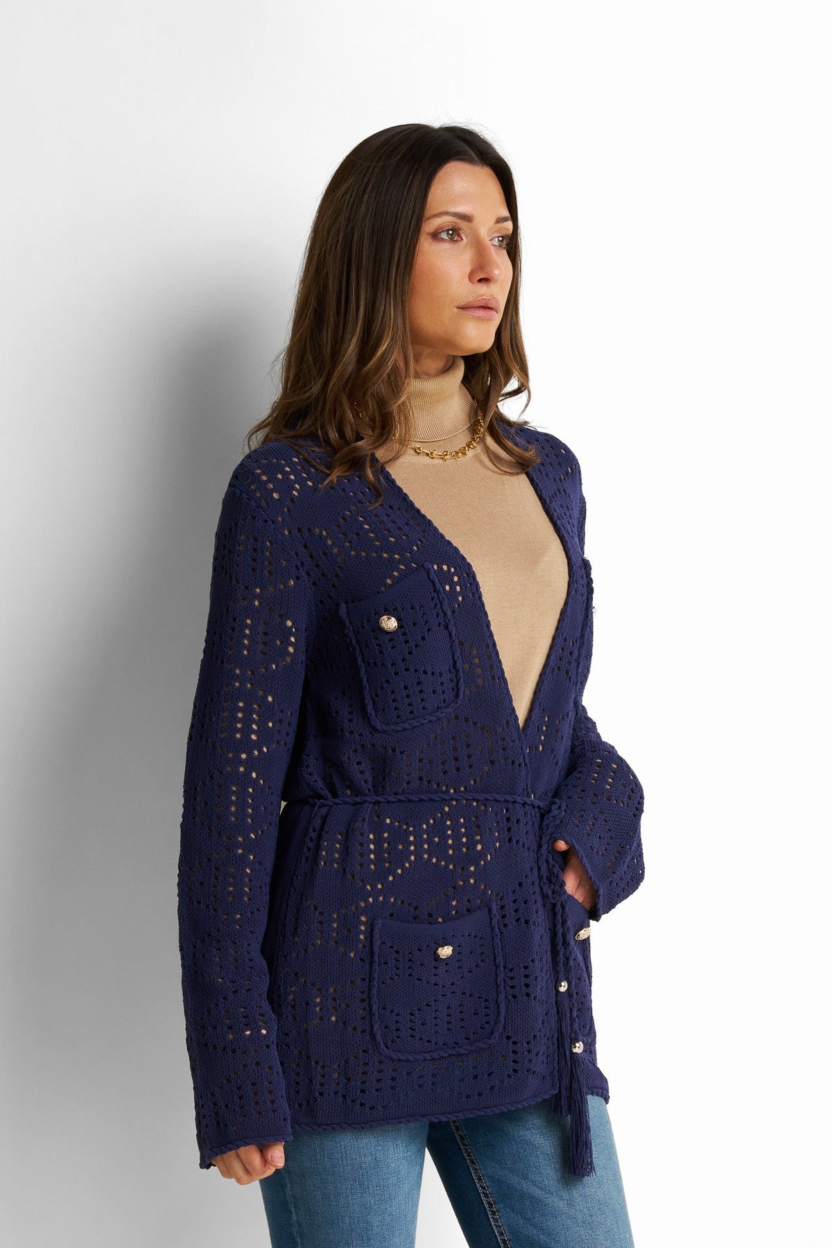 Belted Button-Front Cardigan