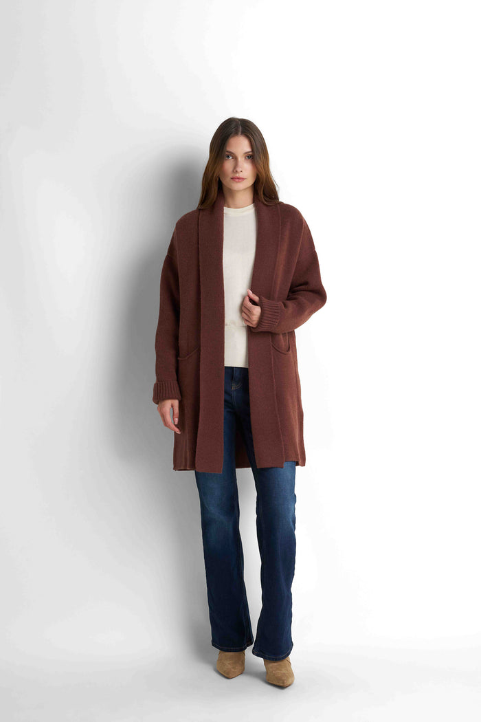 Longline Knit Cardigan - Brown