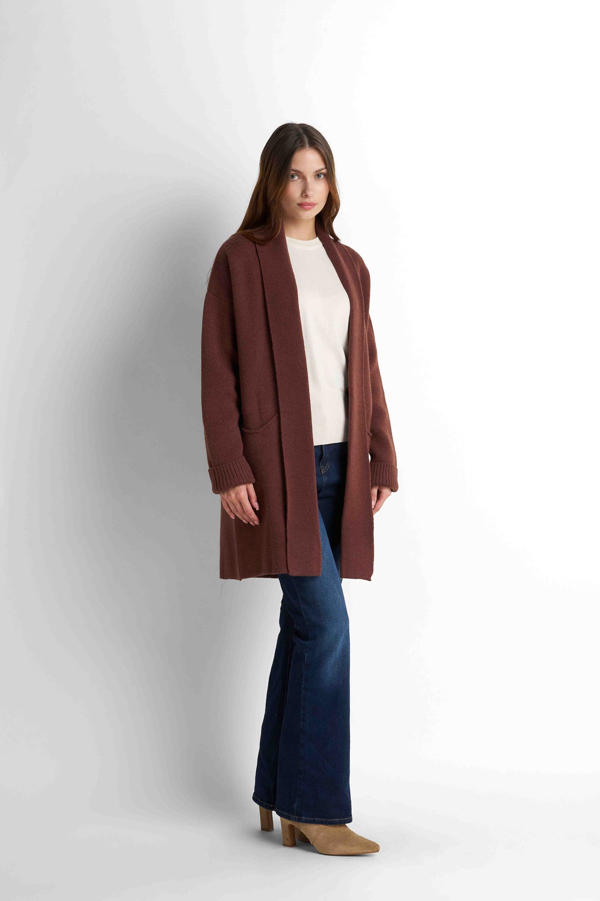 Longline Knit Cardigan - Brown