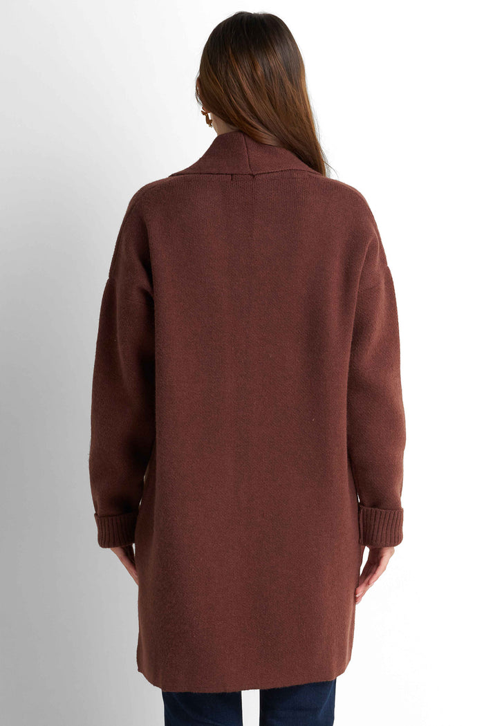 Longline Knit Cardigan - Brown
