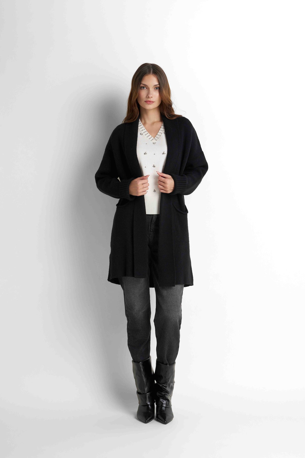 Longline Knit Cardigan - Black