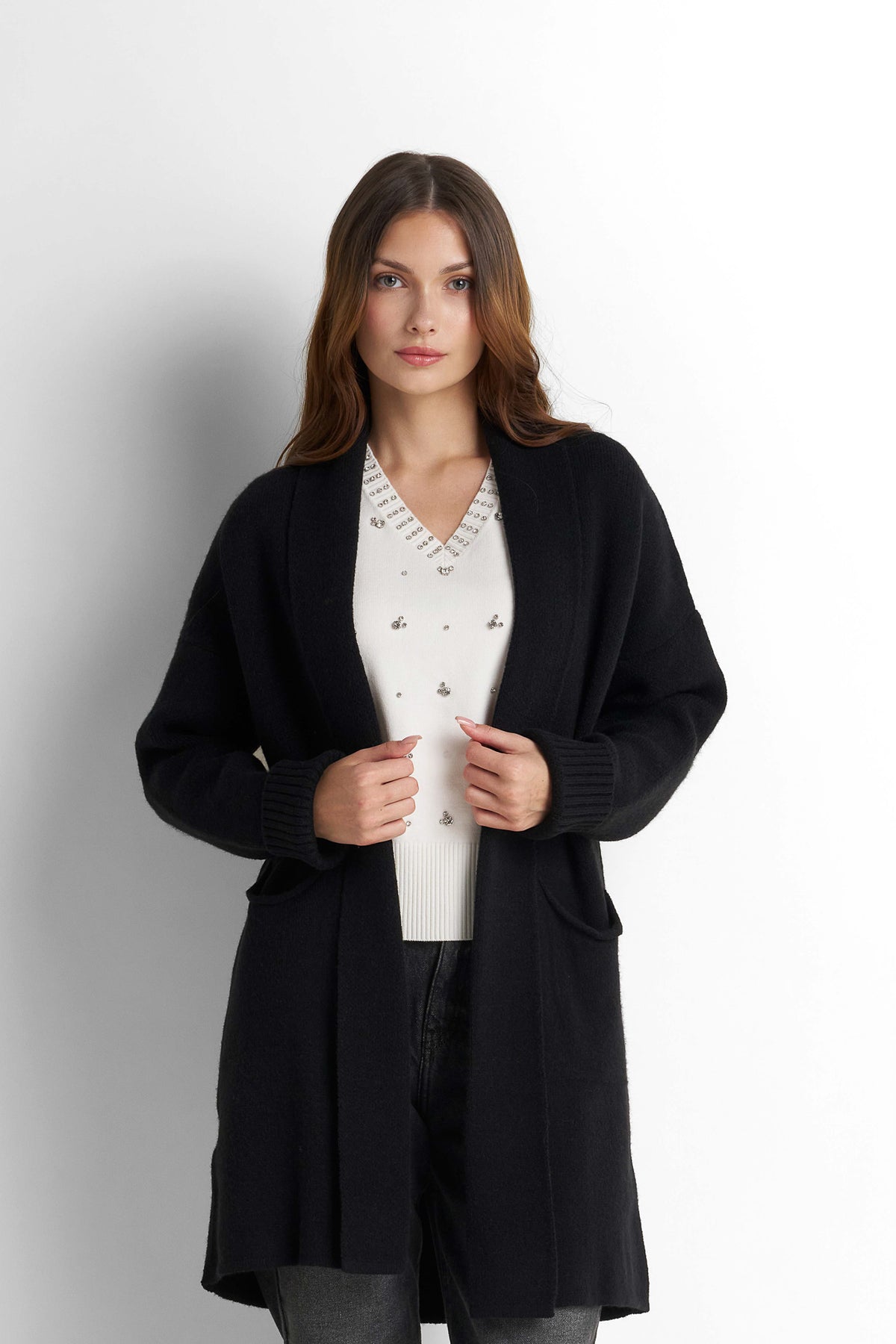 Longline Knit Cardigan - Black
