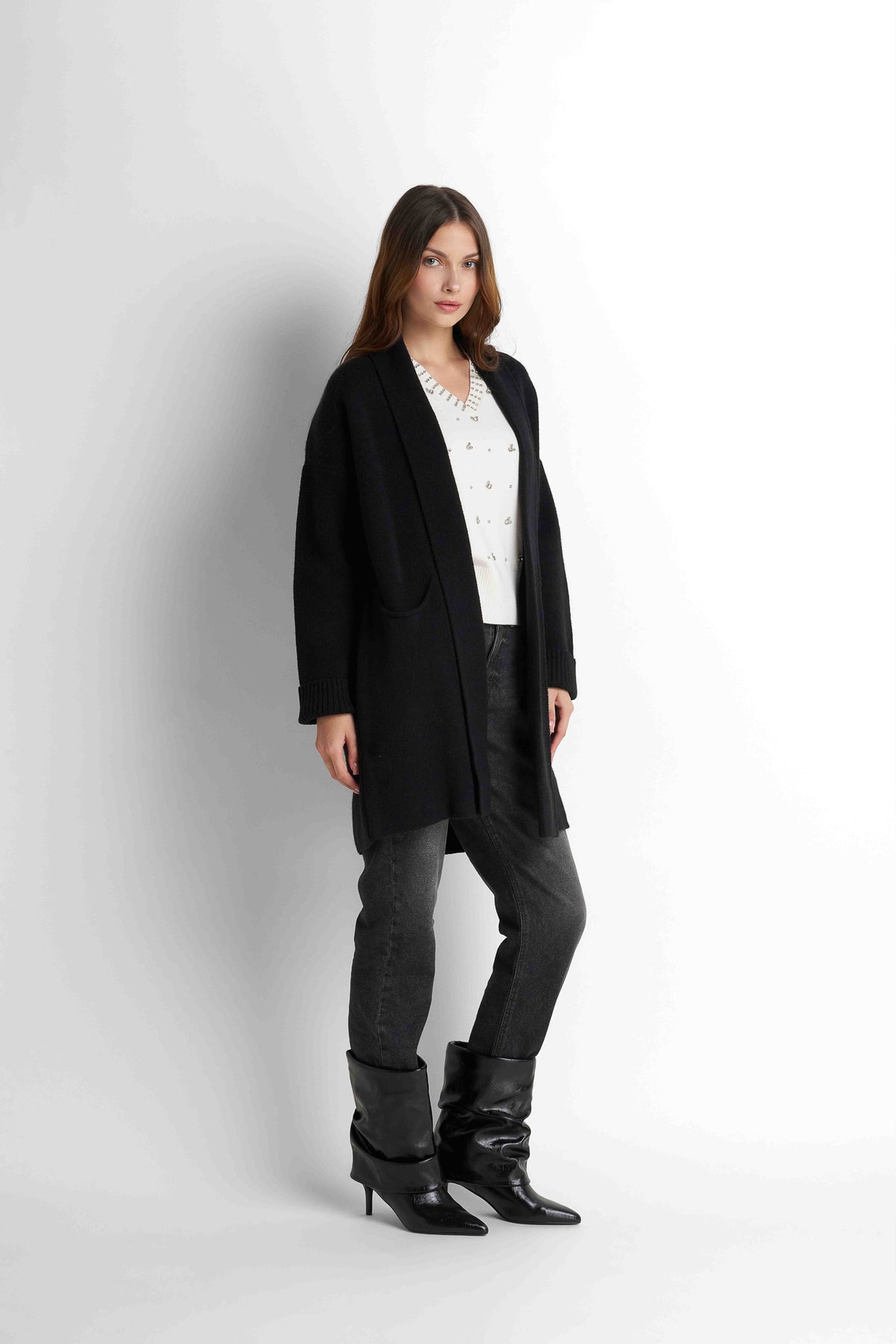 Longline Knit Cardigan - Black