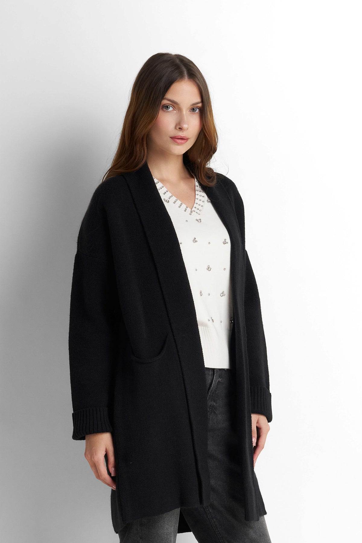 Longline Knit Cardigan - Black