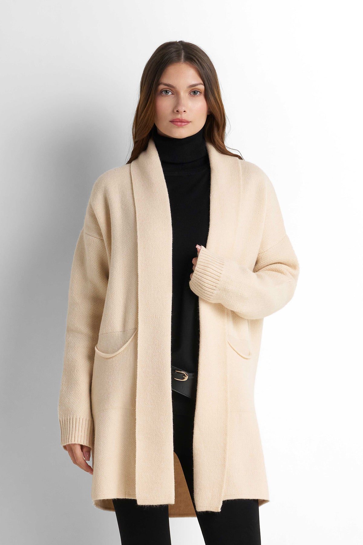 Longline Knit Cardigan - Dark Beige