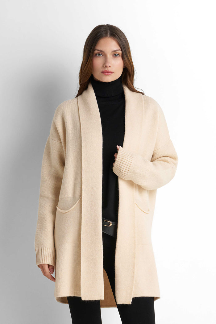 Longline Knit Cardigan - Dark Beige