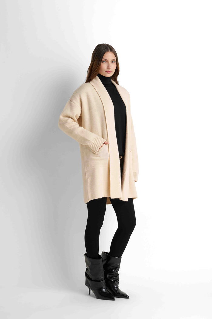 Longline Knit Cardigan - Dark Beige