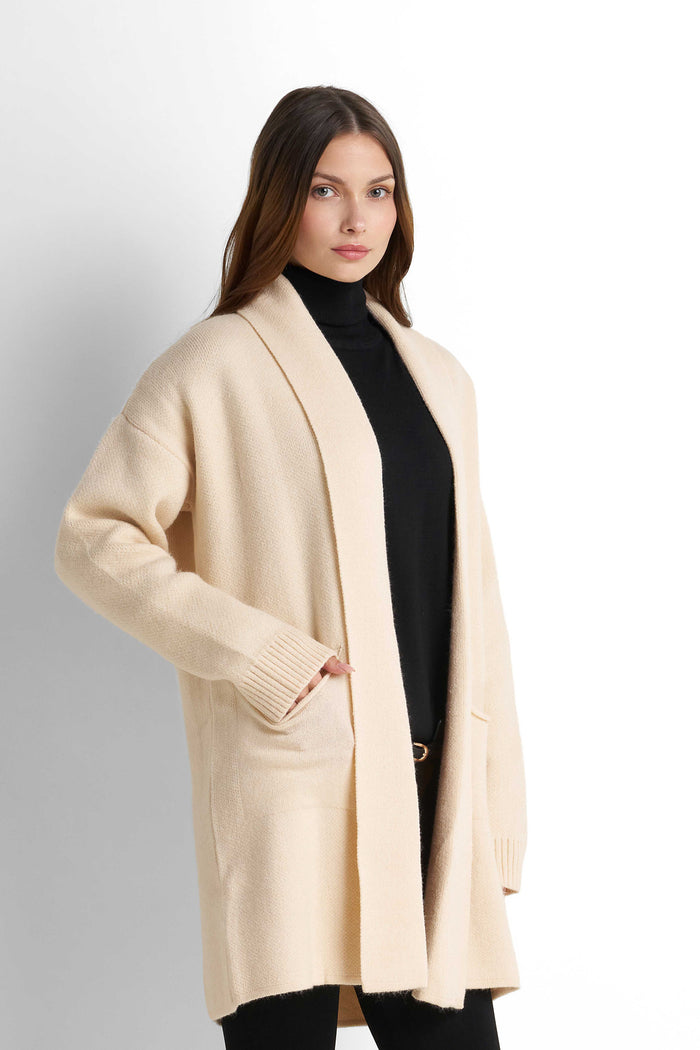 Longline Knit Cardigan - Dark Beige