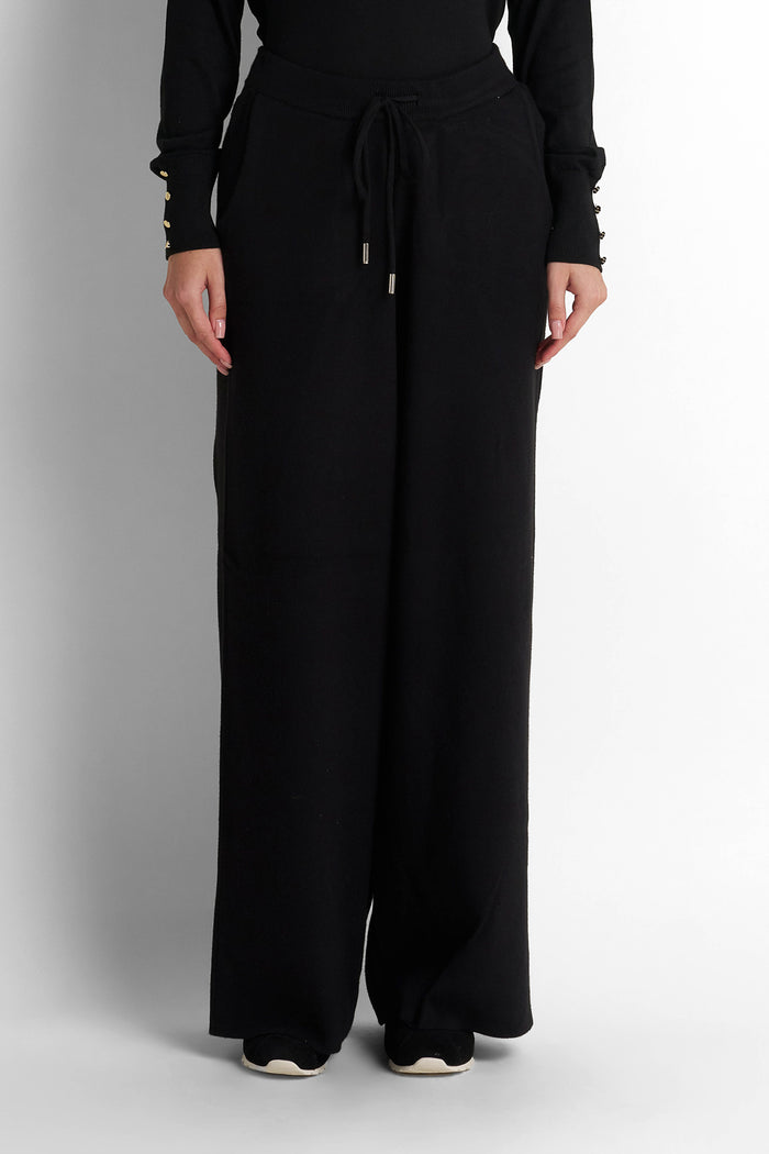 Drawstring Wide-Leg Pants - Black