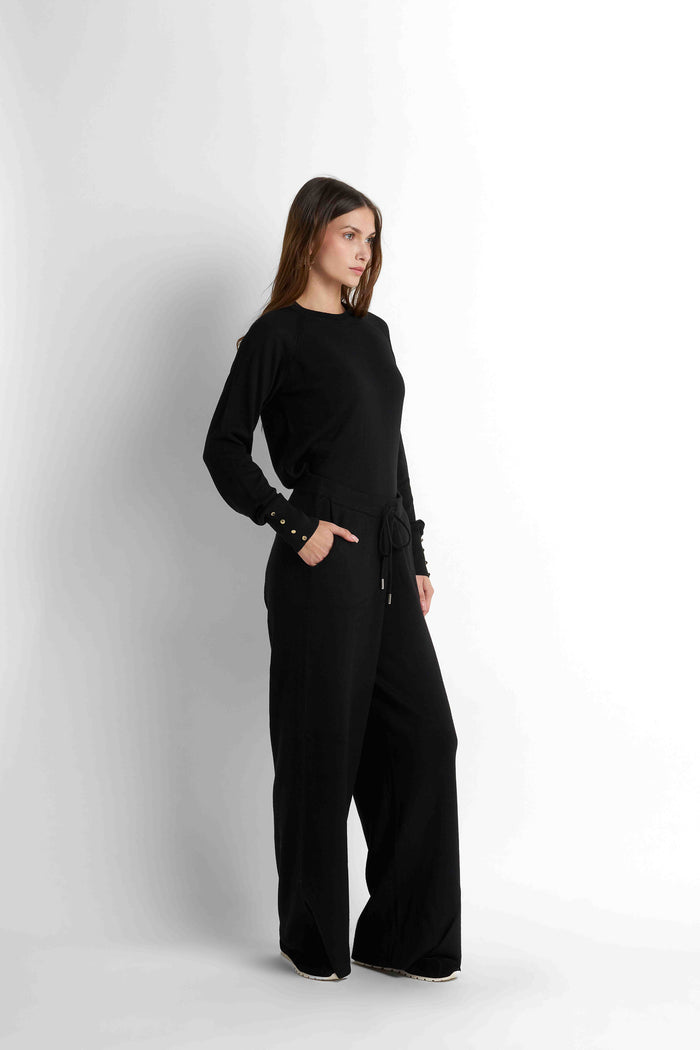 Drawstring Wide-Leg Pants - Black