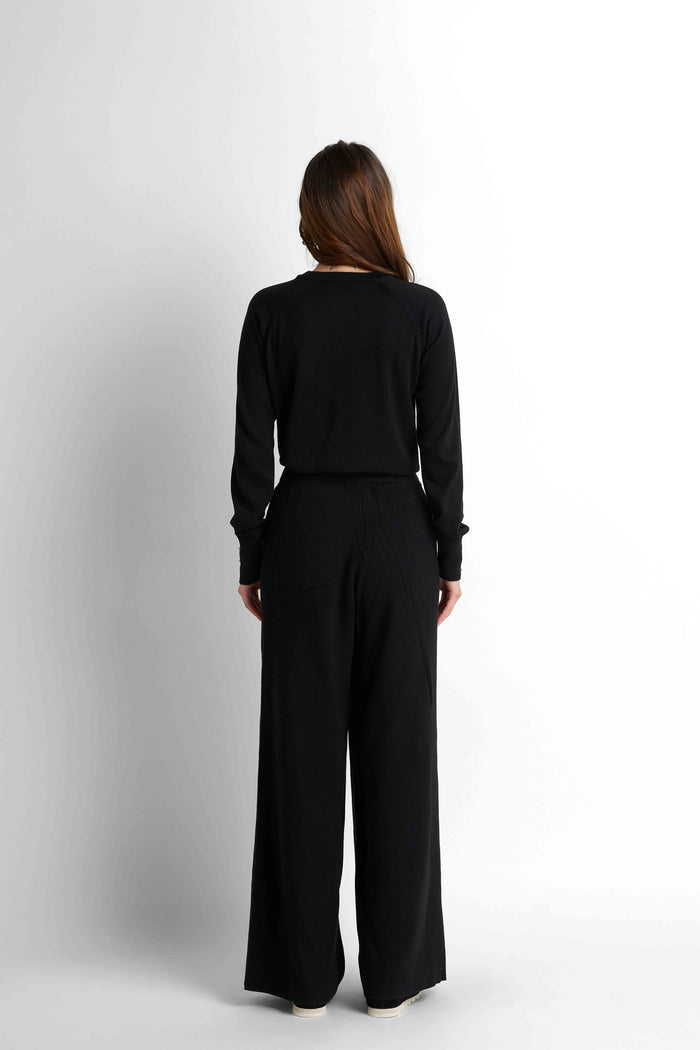 Drawstring Wide-Leg Pants - Black