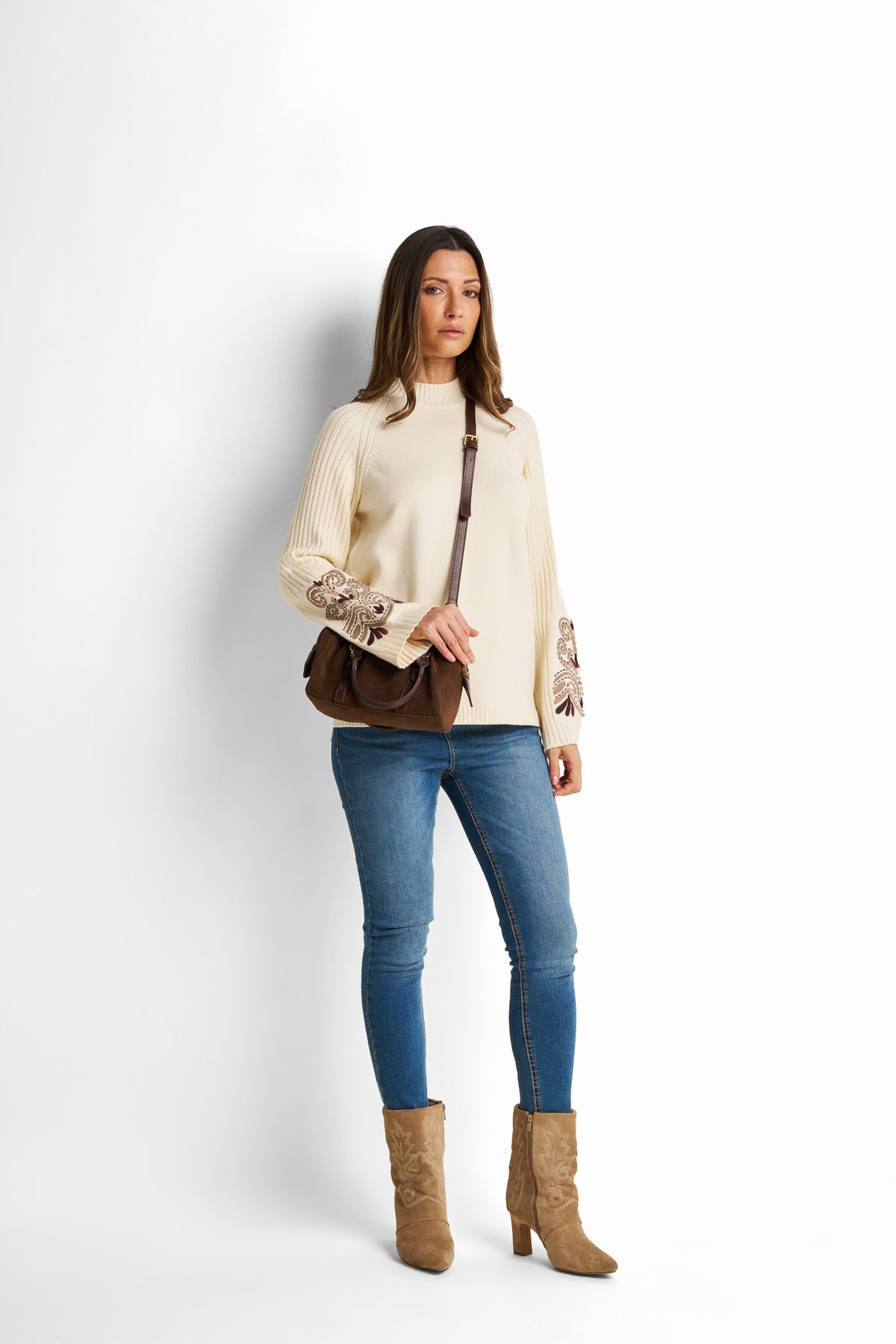 Embroidered Mock-Neck Pullover
