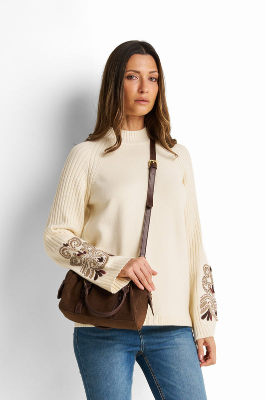 Embroidered Mock-Neck Pullover