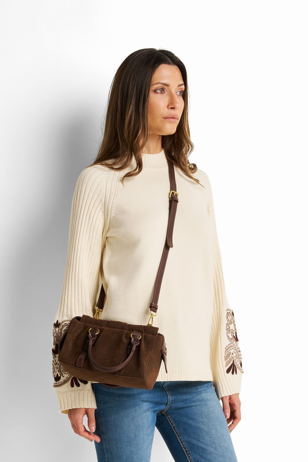 Embroidered Mock-Neck Pullover