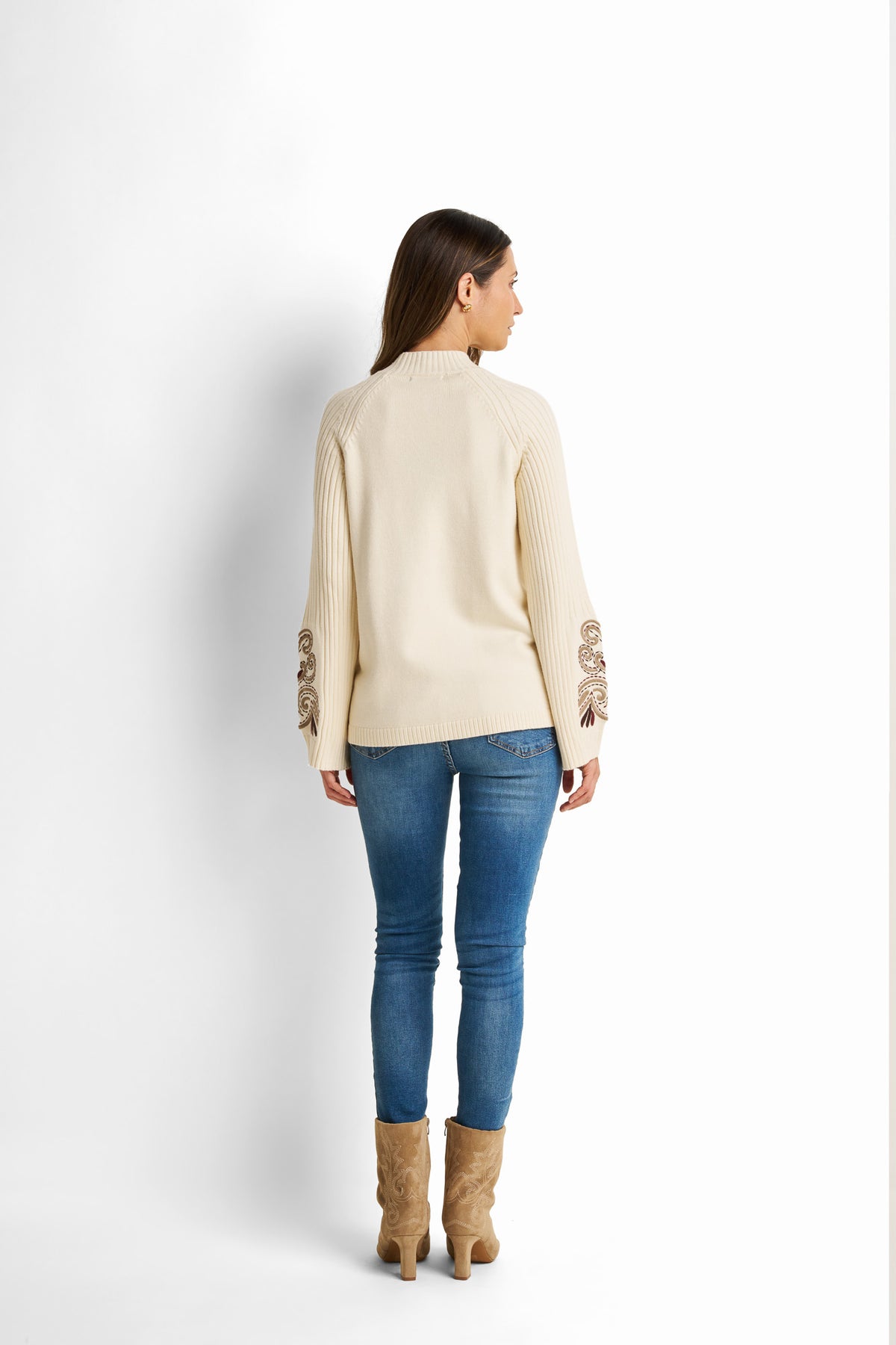 Embroidered Mock-Neck Pullover