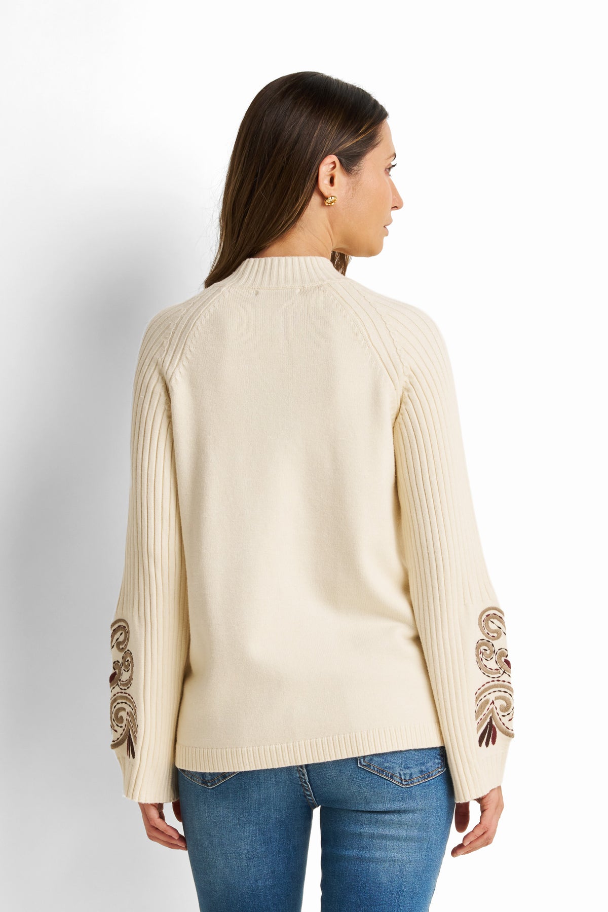 Embroidered Mock-Neck Pullover