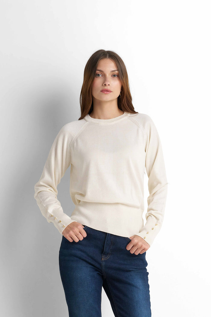 Crew Neck Knit Pullover - Cream