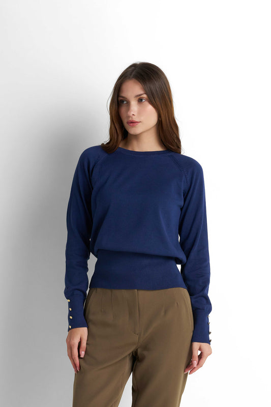 Crew Neck Knit Pullover - Navy