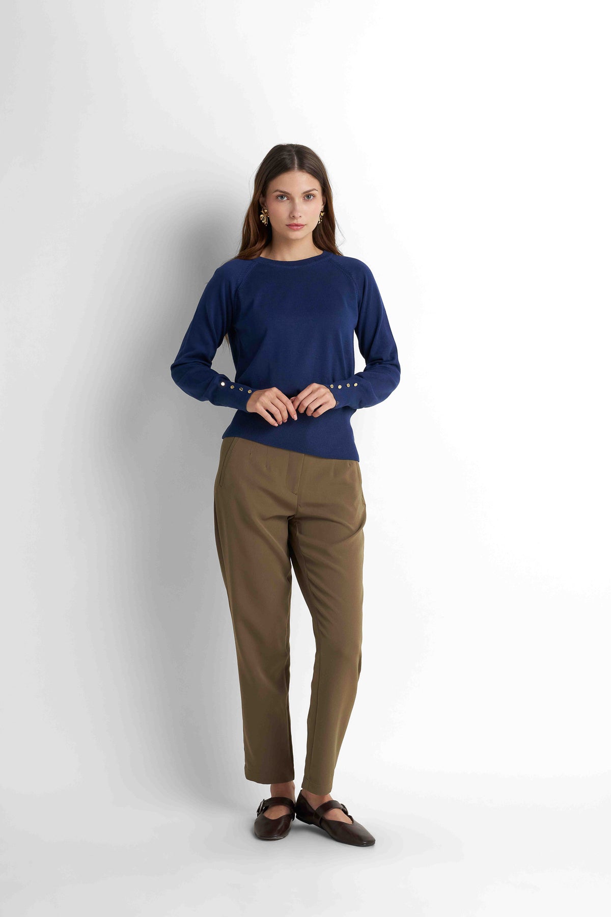 Crew Neck Knit Pullover - Navy
