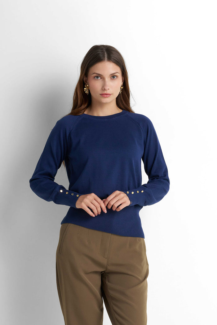 Crew Neck Knit Pullover - Navy