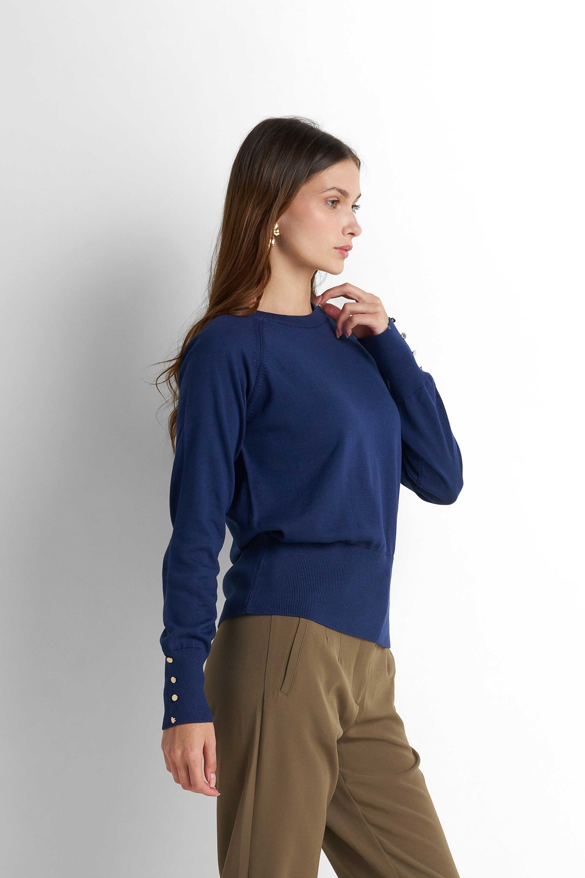 Crew Neck Knit Pullover - Navy