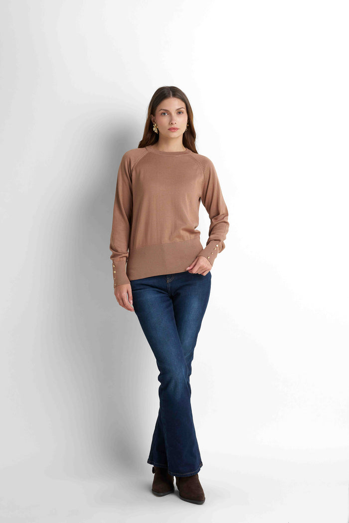 Crew Neck Knit Pullover - Mocha