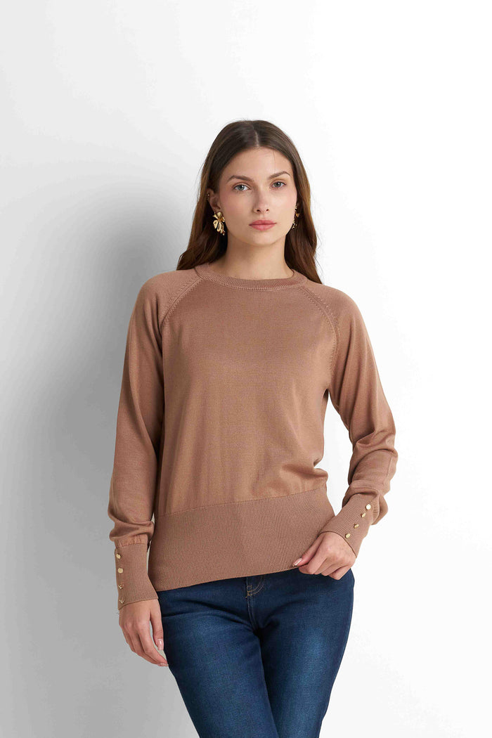 Crew Neck Knit Pullover - Mocha