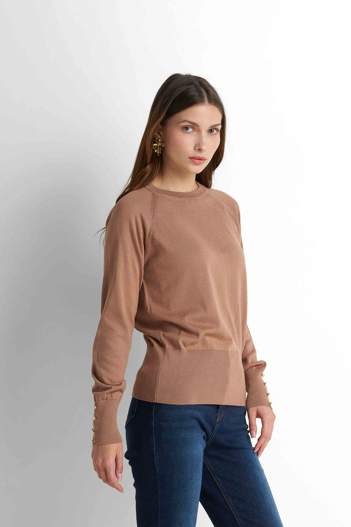 Crew Neck Knit Pullover - Mocha