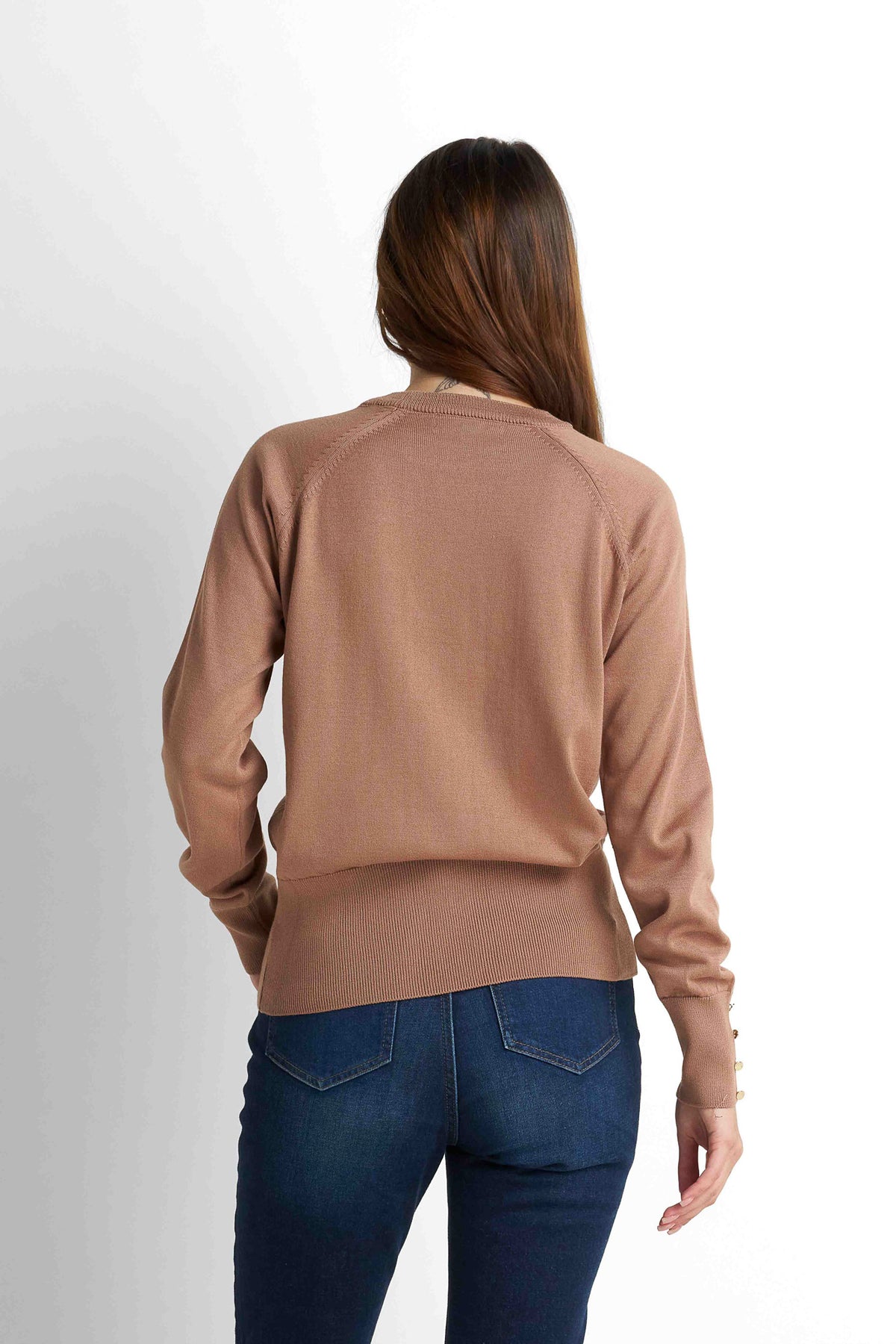 Crew Neck Knit Pullover - Mocha