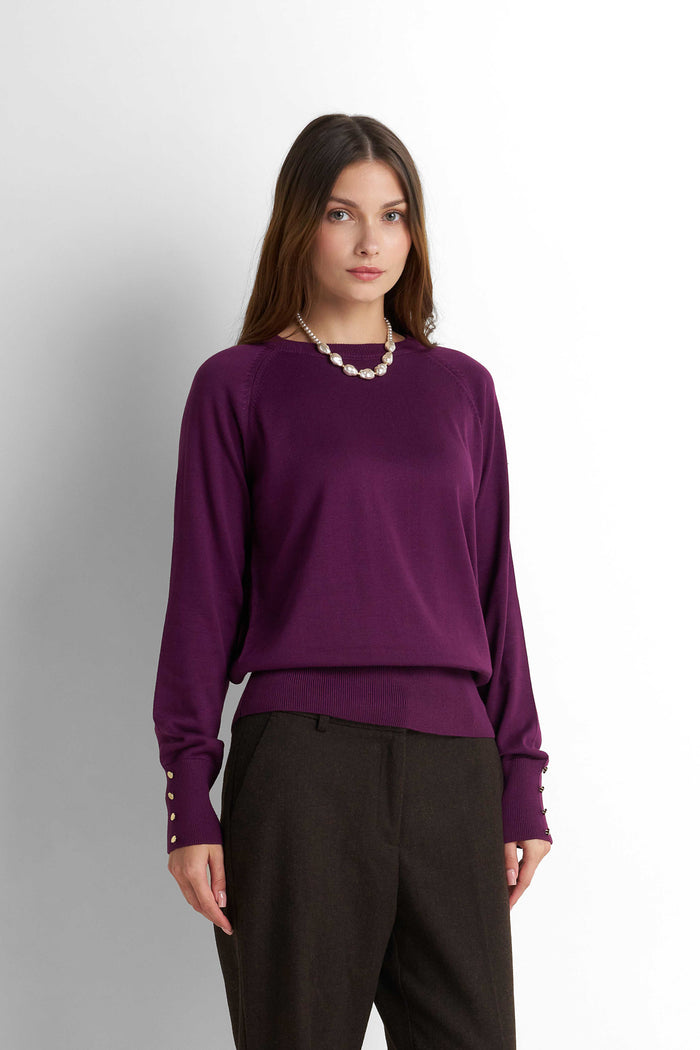 Crew Neck Knit Pullover - Plum