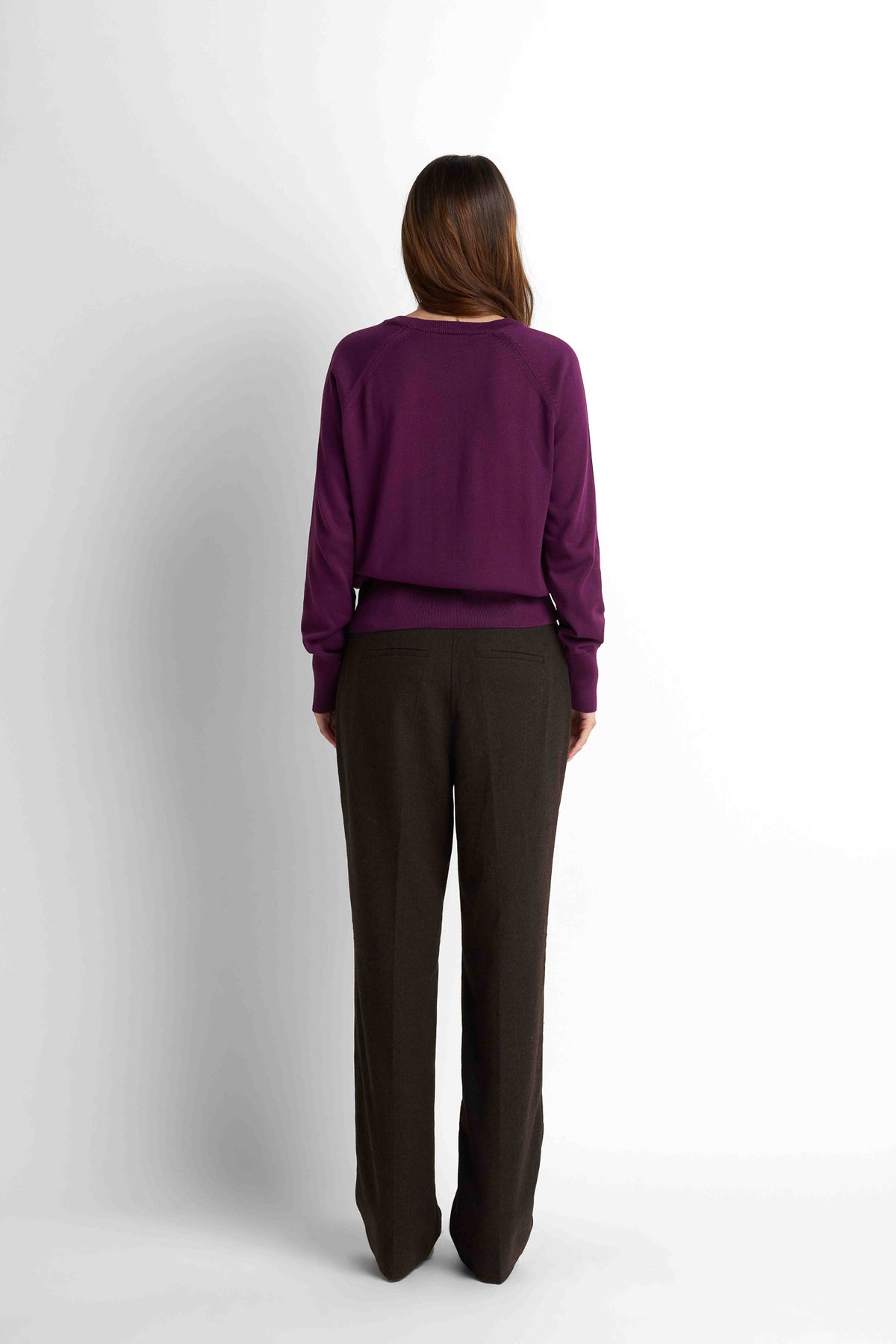 Crew Neck Knit Pullover - Plum