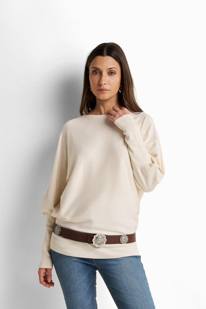 Batwing knit sweater with fitted cuffs