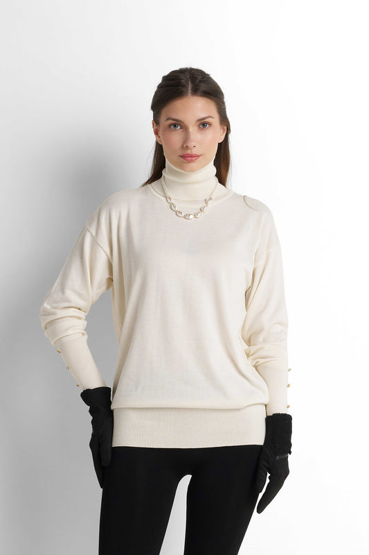 Turtleneck Knit Pullover - Cream