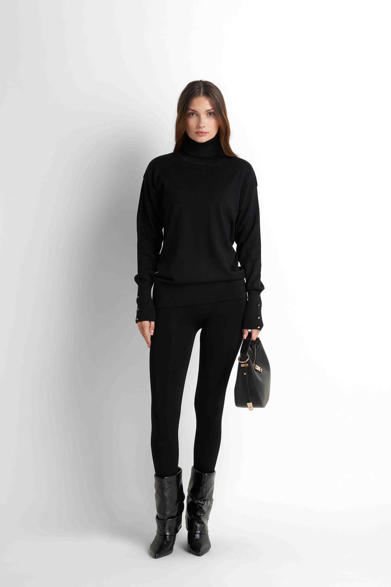 Turtleneck Knit Pullover - Black