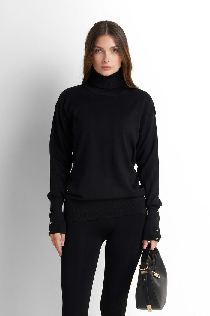 Turtleneck Knit Pullover - Black