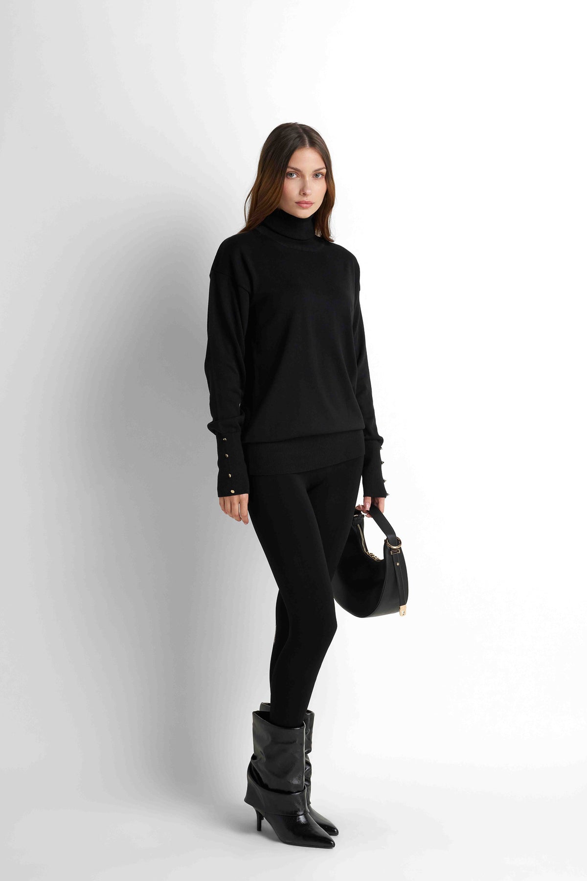 Turtleneck Knit Pullover - Black