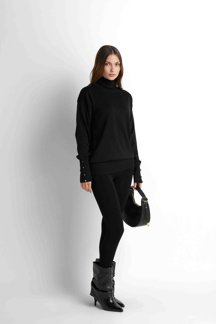 Turtleneck Knit Pullover - Black