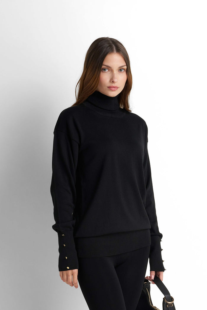 Turtleneck Knit Pullover - Black