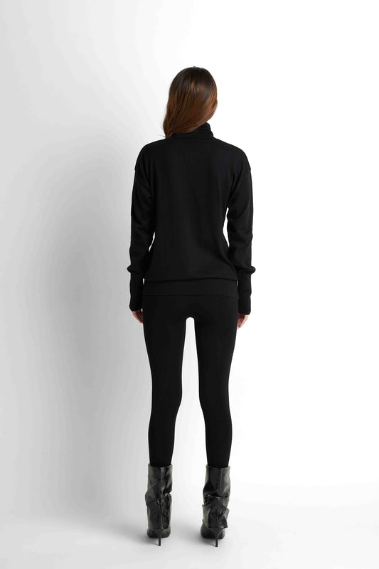 Turtleneck Knit Pullover - Black