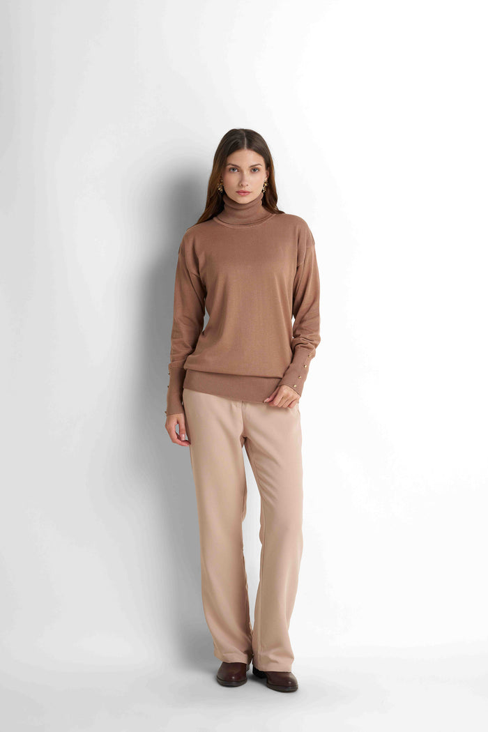 Turtleneck Knit Pullover - Mocha
