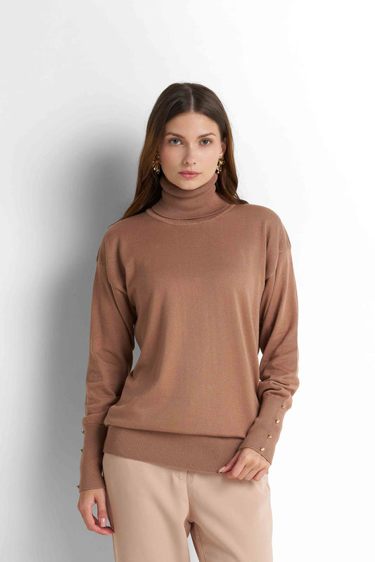Turtleneck Knit Pullover - Mocha